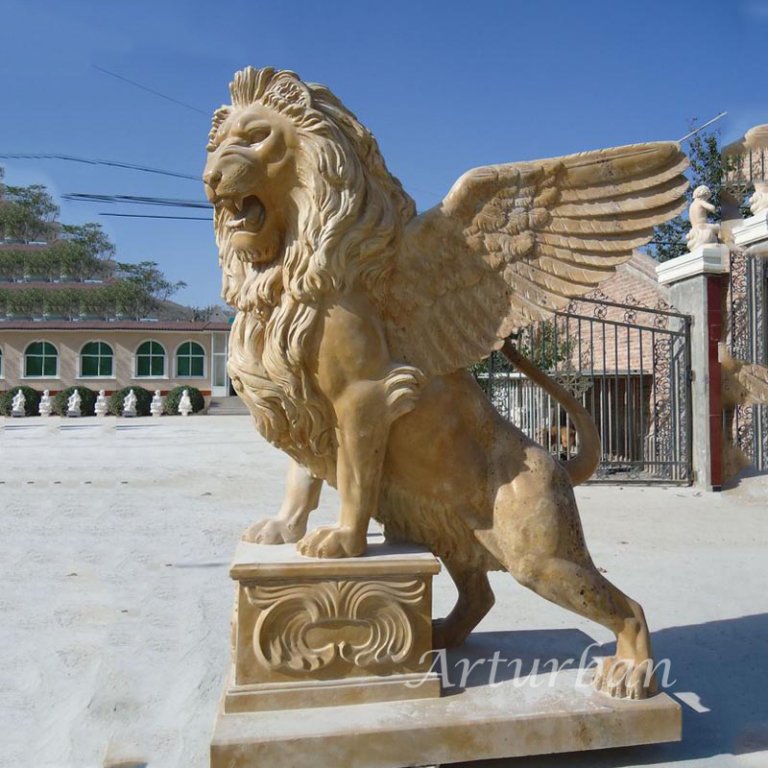 Marble Winged Lion Statue for Sale Outdoor Garden Decoration