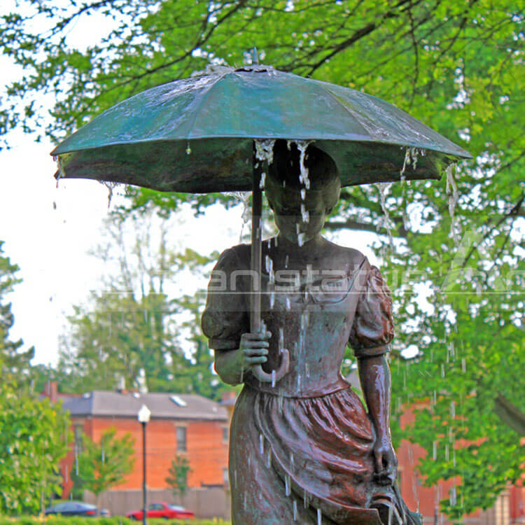 Girl With Umbrella Bronze Fountain Brass Lady Fountain Sculpture