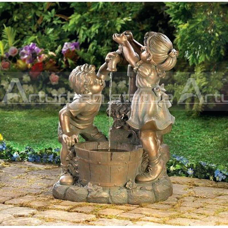 Bronze Girl And Boy Water Fountain, Brass Fountain Statue