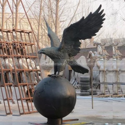 Bronze Eagle Statues For Sale Standing On Ball With Wings Open