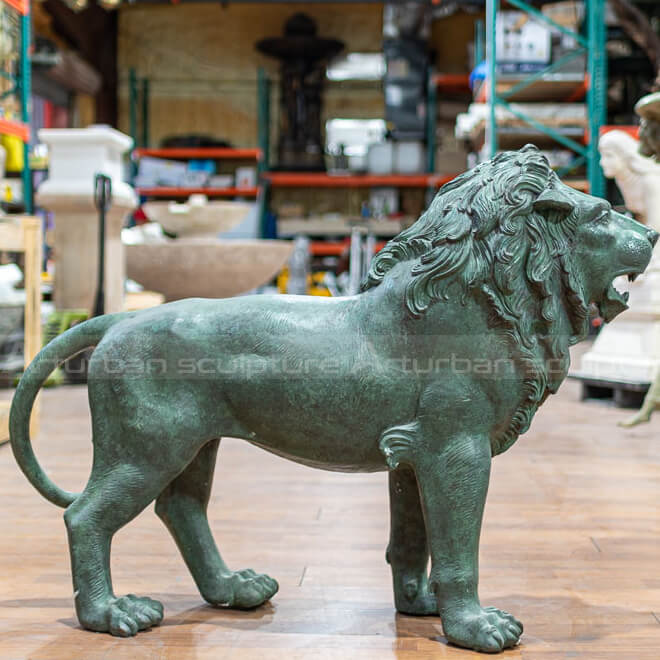 bronze lion roaring statue