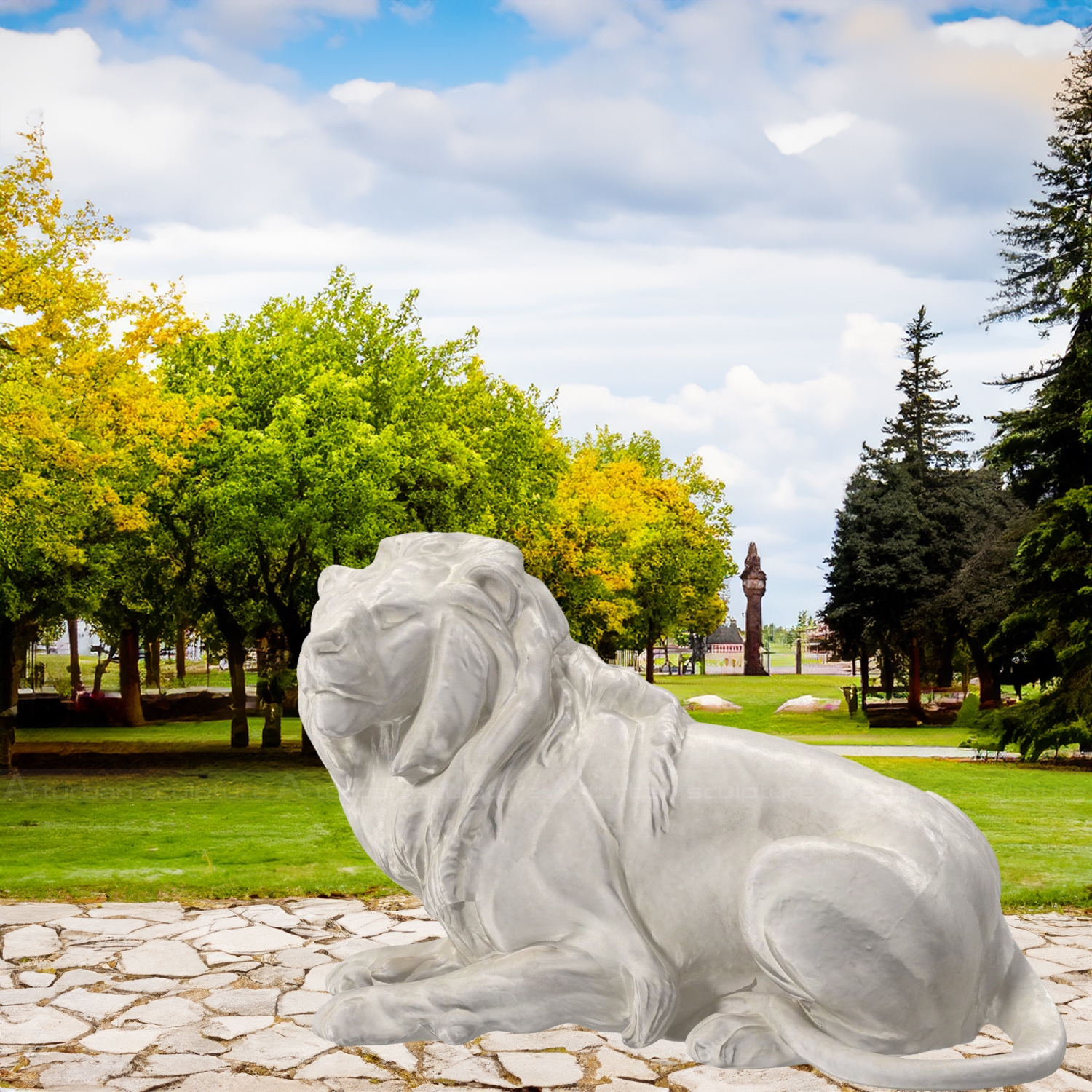 white marble lion statue