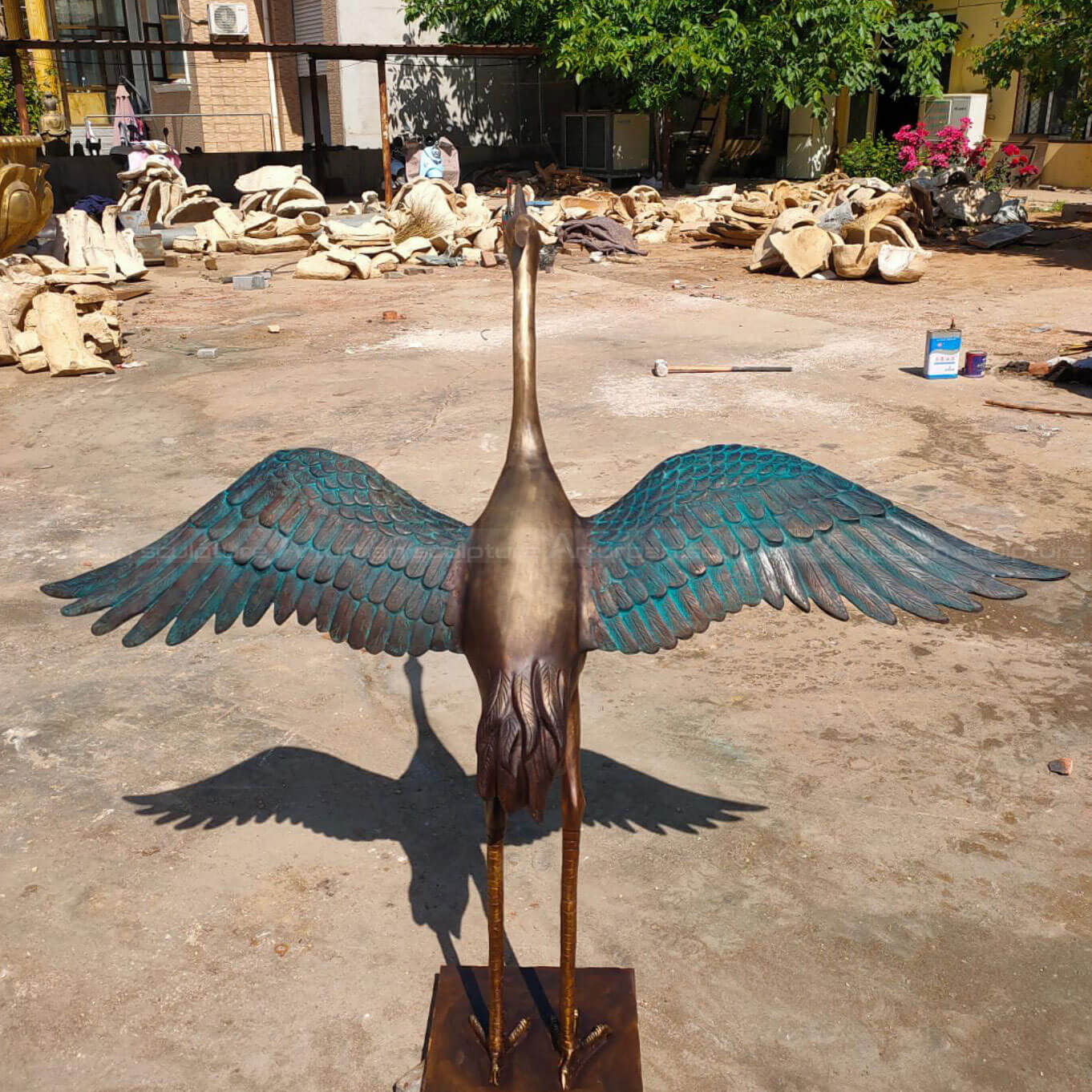 Bronze Crane Sculpture