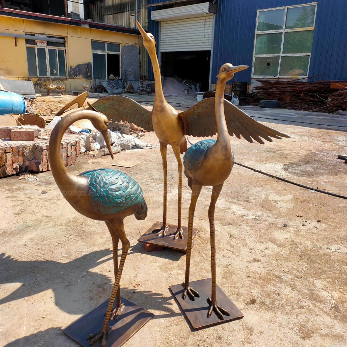 Bronze Crane Sculpture