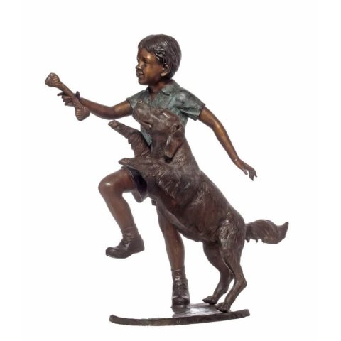 Boy And Dog Statue