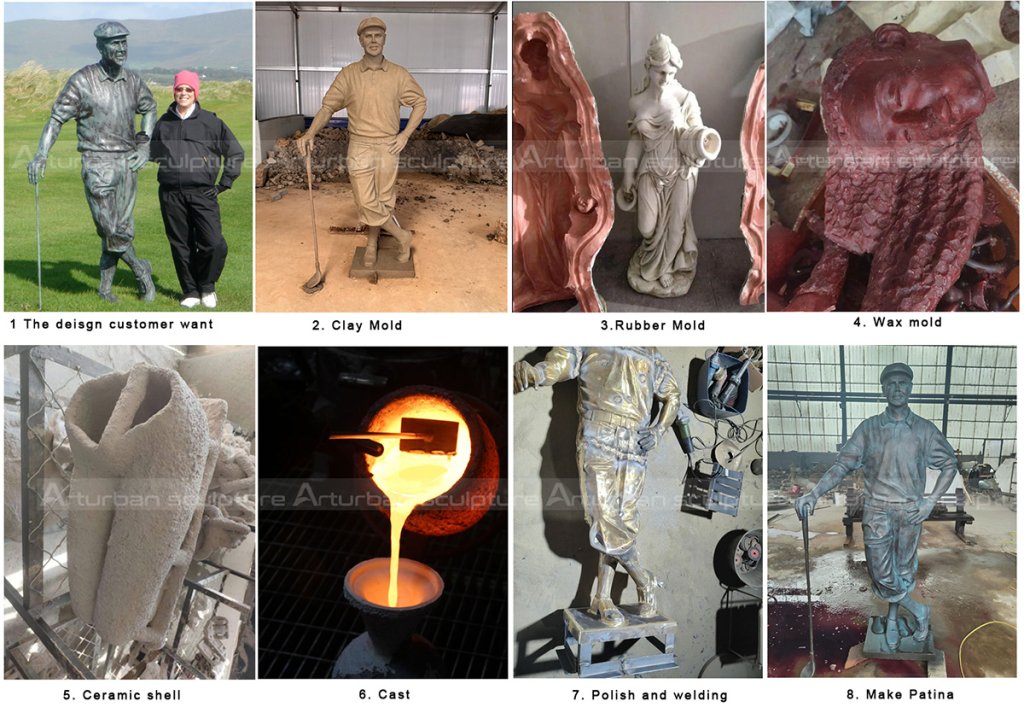 What are the steps involved in making a golf statue?