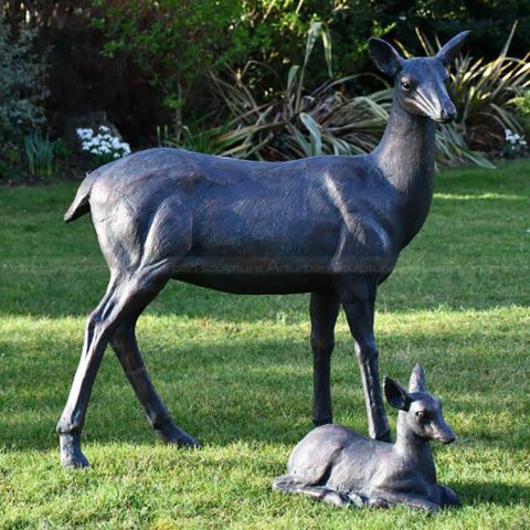 Wild Doe and Fawn Statue