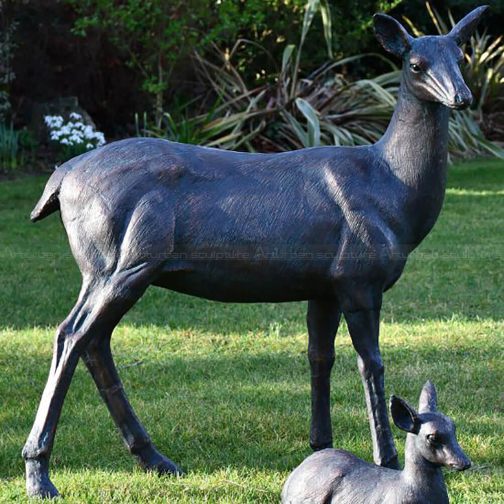 Wild Doe and Fawn Statue